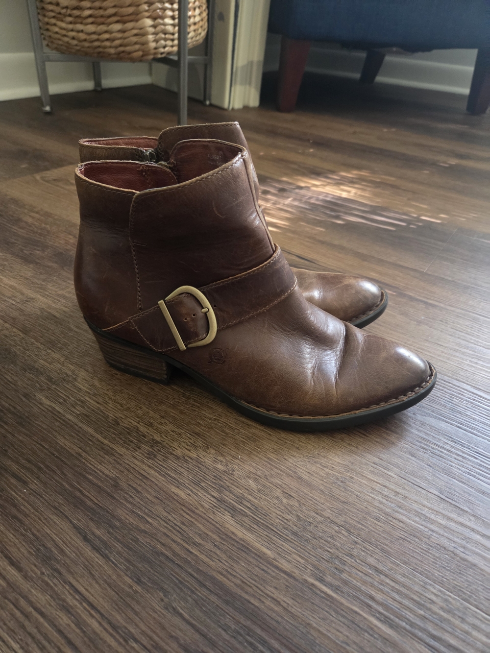 Born Brown Leather Ankle Boots with Side Buckle